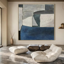 Load image into Gallery viewer, Gray &amp; Blue Geometric Abstract Painting, Perfect for Modern Office &amp; Minimalist Hallway LargeART1425
