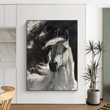 Load image into Gallery viewer, Monochrome Abstract Horse Painting, Dynamic Brushstroke Art for Equestrian Lounge &amp; Rustic Study LargeART2183

