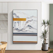 Load image into Gallery viewer, “Ethereal Peaks” – Gray &amp; White Mountain - themed Abstract Acrylic with Gold Accent DTP045
