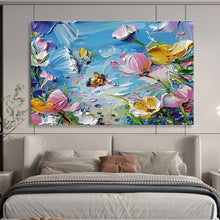 Load image into Gallery viewer, Impasto Flower “Bee - Kissed Blooms” Painting on Canvas, Textured Floral Art DKH834
