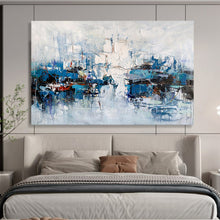 Load image into Gallery viewer, Cool - Toned Abstract Harbor Scene for Coastal Home Office &amp; Nautical - Themed Lounge DKH162
