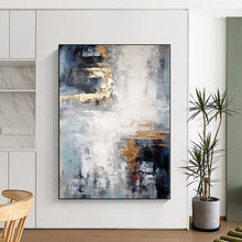 Load image into Gallery viewer, Large - Format Hand - painted Blue - Gray and Gold Abstract Fusion Acrylic Art for Luxe - Inspired Living Spaces LargeART0237
