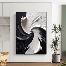 Load image into Gallery viewer, “Black &amp; White Swirled Impasto” - Textured Abstract Art on Canvas DKH1474
