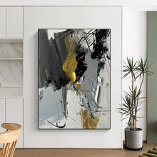 Load image into Gallery viewer, Large Gray - Black - Gold Fusion Art - Perfect for Modern Living Room &amp; Luxury Hotel Lobby LargeART0792
