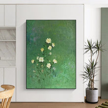 Load image into Gallery viewer, White Flower Abstract on Green, Suited for Country - Style Kitchen &amp; Charming Bedroom LargeART1978
