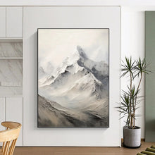 Load image into Gallery viewer, “Snow - Capped Mountain Peaks in Grey and White” - Grey, White Abstract Art on Canvas DKH1256
