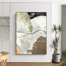Load image into Gallery viewer, “Neutral Abstract with Black Lines” - Beige, Grey, Black Abstract Art on Canvas DKH1237
