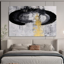 Load image into Gallery viewer, Black, White &amp; Gold Abstract Painting - Great for Minimalist Office &amp; Sophisticated Hallway DKH016
