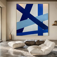 Load image into Gallery viewer, Blue &amp; White Geometric Ribbon - Style Acrylic Art, Perfect for Contemporary Living Room &amp; Art Gallery Wall LargeART0995
