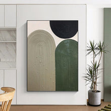 Load image into Gallery viewer, “Textured Arches in Neutral Tones” - Beige, Green, Black Abstract Art on Canvas DKH1166
