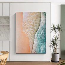 Load image into Gallery viewer, “Coastal Embrace” – Pink &amp; Blue Aerial Beach - view Abstract Acrylic Art DTP044
