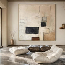Load image into Gallery viewer, Oversized Hand - painted Neutral Tones Geometric Sketch Art for Minimalist Offices LargeART0159

