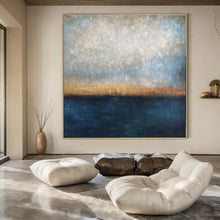 Load image into Gallery viewer, Blue &amp; Orange Abstract Horizon Painting, Perfect for Beach House Living Room &amp; Sunset - Themed Bar LargeART1441
