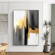 Load image into Gallery viewer, “Monochrome Gold Clash” – Gray, Black, White &amp; Gold Abstract Acrylic with Bold Textures DTP076
