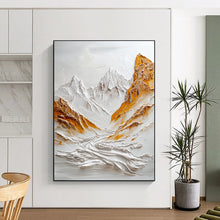 Load image into Gallery viewer, White &amp; Gold Textured Mountain Abstract Sculpture - Painting, Perfect for Minimalist Living Room &amp; Inspirational Office LargeART2072

