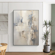 Load image into Gallery viewer, “Neutral Abstract with Blue Accents” - Beige, Grey, Blue Abstract Art on Canvas DKH1249
