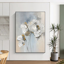 Load image into Gallery viewer, White &amp; Gold Textured Floral Abstract Art, Perfect for Elegant Dining Room &amp; Luxury Bedroom LargeART2149
