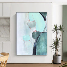 Load image into Gallery viewer, Soft Shapes in Green &amp; Red – Minimalist Abstract with Delicate Lines DTP250
