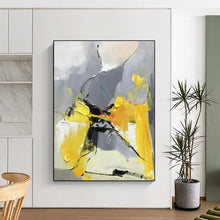 Load image into Gallery viewer, Gray, Yellow, and White Abstract Shapes Acrylic Art - Ideal for Mid - century Modern Living Room &amp; Creative Coworking Space LargeART0618
