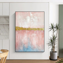 Load image into Gallery viewer, Pink &amp; Gold Strip Abstract Painting, Perfect for Elegant Bedroom &amp; Glamorous Dressing Room LargeART1884
