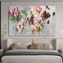 Load image into Gallery viewer, Hand - painted Large - scale Pink and Purple Flower Bouquet Acrylic Art for Elegant Dining Spaces LargeART1764
