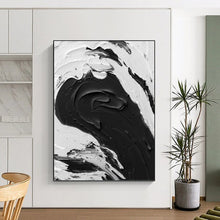 Load image into Gallery viewer, “Monochrome Impasto Wave” - Dramatic Minimalist Art on Canvas DKH1679
