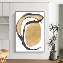 Load image into Gallery viewer, Golden Curves &amp; Dark Strokes – Abstract Mixed - Media with Bold Shapes DTP223
