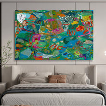 Load image into Gallery viewer, “Green and Blue Abstract Tapestry” - Colorful Abstract Acrylic, Fits Gallery and Dining Room DLZ235
