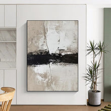 Load image into Gallery viewer, “Neutral Textures &amp; Bold Black Stroke” Abstract Minimalist Painting on Canvas, Modern Wall Decor Essential DKH976
