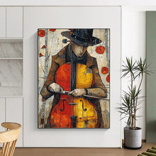 Load image into Gallery viewer, “Cellist in Colorful Collage” - Figurative Abstract Art on Canvas DKH1532
