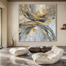 Load image into Gallery viewer, Gray &amp; Gold Circular Abstract Canvas Painting, Suited for Industrial - Chic Loft &amp; Modern Art Gallery LargeART1266
