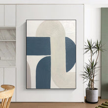 Load image into Gallery viewer, “Curved Ribbon Textures” - White, Blue Abstract Art on Canvas DKH1163
