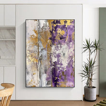 Load image into Gallery viewer, “Purple and Gold Textured Abstract” – Luxurious Abstract with Metallic and Rich Tones DTP134
