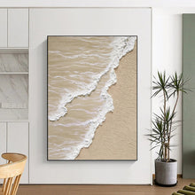 Load image into Gallery viewer, “Textured Beach Waves” - Beige, White Abstract Coastal Art on Canvas DKH1143

