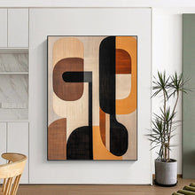 Load image into Gallery viewer, “Wood - Toned Geometric Shapes” - Brown, Black, Beige Abstract Art on Canvas DKH1242

