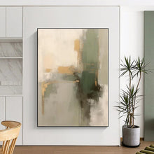 Load image into Gallery viewer, Large - Scale Green - Gold - Gray Abstract Art for Modern Living Room &amp; Artistic Office LargeART0524
