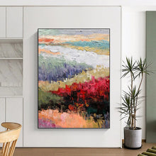 Load image into Gallery viewer, “Vibrant Landscape with Red Blossoms” - Multicolor Landscape Art on Canvas DKH1273

