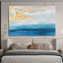 Load image into Gallery viewer, Golden &amp; Blue Seaside Abstract - Dreamy Living Room or Bedroom Art LargeART1521
