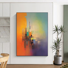 Load image into Gallery viewer, Large - Scale Hand - painted Color - Blocked Urban Abstraction Acrylic Art for Modern City Lofts LargeART0234

