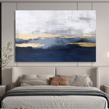 Load image into Gallery viewer, Abstract Blue and Gold Painting on Canvas - “Sunset Reflections” DKH786
