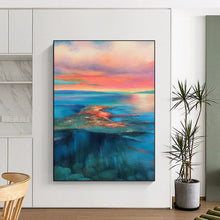Load image into Gallery viewer, “Sunset Lagoon” – Pink, Orange &amp; Blue Coastal Abstract Acrylic Art DTP051
