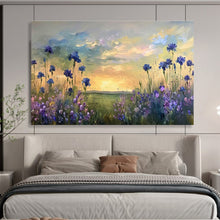 Load image into Gallery viewer, Blue Flower “Sunset Meadow” Painting on Canvas, Serene Floral Landscape DKH819
