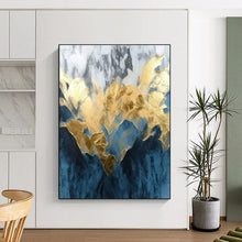 Load image into Gallery viewer, Gold - Blue Marble Fusion Art for Luxury Hotel Lobby &amp; Elegant Home Office LargeART0916
