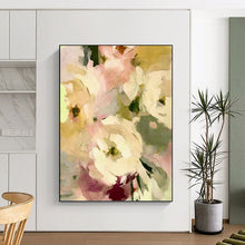 Load image into Gallery viewer, “Sunlit Cream Flower Bouquet” - Peach, Yellow, White Floral Art on Canvas DKH1354
