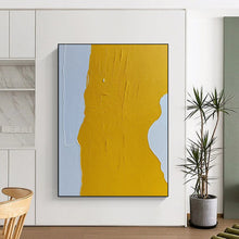 Load image into Gallery viewer, “Yellow Rhythm” – Bold yellow shape with textured brushstrokes against light gray DTP351
