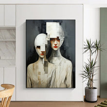 Load image into Gallery viewer, Cubist Abstract Human Figures Painting, Monochromatic Gray - Toned Art for Modern Art Gallery &amp; Thought - Provoking Study LargeART2203
