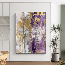 Load image into Gallery viewer, Purple - Gold - Gray Fusion Art for Upscale Spa &amp; Boutique Hotel LargeART0845
