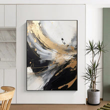 Load image into Gallery viewer, Black - White - Gold Swirl Art for Modern Penthouse &amp; Art Gallery LargeART0847
