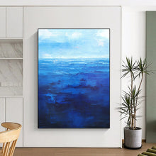Load image into Gallery viewer, “Deep Blue Ocean” – Layers of deep and light blue, with bold brushstrokes creating a dynamic sea. DTP345
