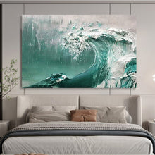 Load image into Gallery viewer, “Turquoise Ocean Wave” - Impasto - Style Abstract Acrylic, Great for Bathroom and Coastal Living Room DLZ232

